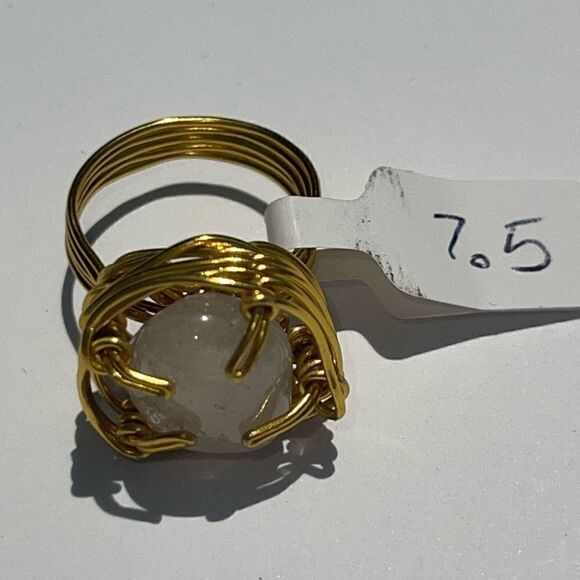 ✨ RUTILATED QUARTZ NATURAL WIREWRAPPED GEMSTONE CHUNKY RING ✨ - Picture 2 of 7